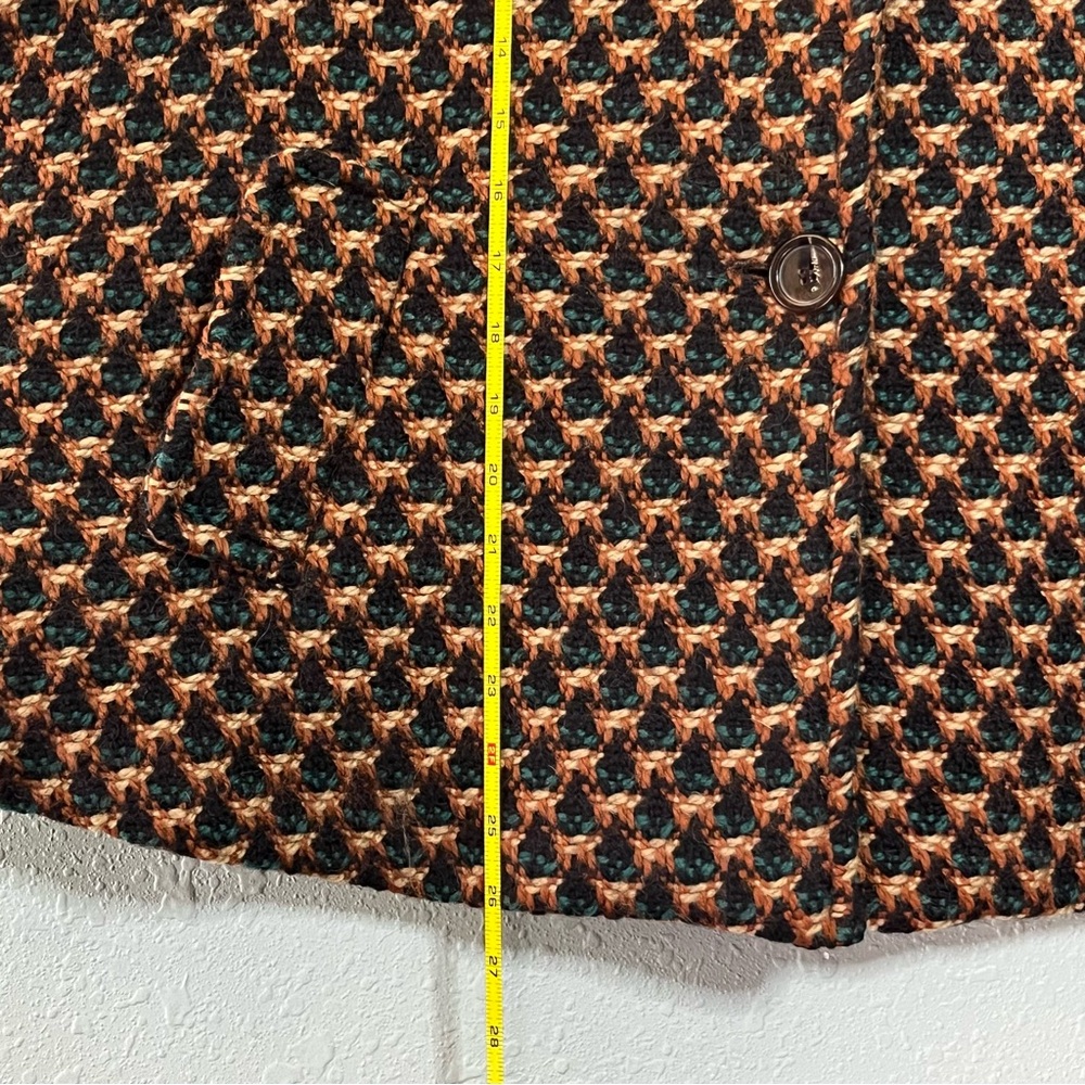 Zara Wool Cape Jacket |Textured Brown Black Teal Gold Statement Coat M - Picture 9 of 10